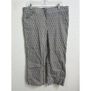 89th & Madison Sz 14 Stretch Trousers Women Brown Medallion Print Capri Length